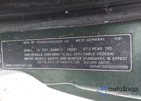 1982 Volkswagen Scirocco Deluxe z USA, uszkodzony, nr VIN WVWCA0532CK017498